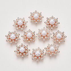 Cabochons Diamante de imitación de la aleación, con abs de plástico imitación perla, flor, cristal, la luz de oro, 16x8mm