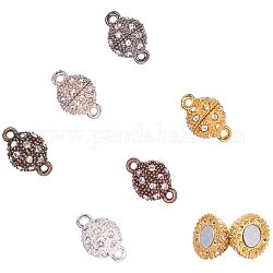 Alloy Magnetic Clasps with Loops, with Rhinestone, Oval, Mixed Color, 16x10mm, Hole: 1.5mm, 4sets/color, 24sets/box