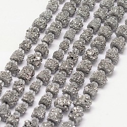 Electroplate druzy naturale fili di cristallo perline, pepite, platino placcato, 7~13x4~13mm, Foro: 0.8 mm, circa 45~46pcs/filo, 15.7 pollice