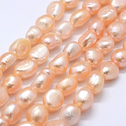 Grade AA Natural Cultured Freshwater Pearl Beads Strands, Potato, PeachPuff, 8~9x8~9x8~9mm, Hole: 0.5mm, about 38pcs/strand, 14.1 inch