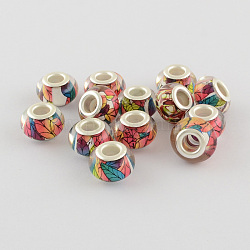 Large Hole Resin European Beads, with Silver Color Plated Brass Double Cores, Rondelle, Light Sea Green, 14x9mm, Hole: 5mm