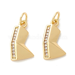 Rack Plating Eco-friendly Brass Micro Pave Clear Cubic Zirconia Pendants, Long-Lasting Plated, Real 18K Gold Plated, Cadmium Free & Nickel Free & Lead Free, Letter.K, 16.5x9x3mm, Hole: 3.5mm