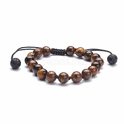 8mm Round Natural Tiger Eye Braided Beads Bracelet, Stone Bracelet for Men Women, Black, Inner Diameter: 2-1/8~3-1/2 inch(5.3~8.8cm), Beads: 8~8.5mm
