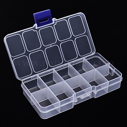 Контейнер для хранения пластиковых бусин, Ящики-органайзеры с 10 отделением, прямоугольные, прозрачные, 13x6.5x2.3 см, Отсек: 2.9x2.3x2.1 см