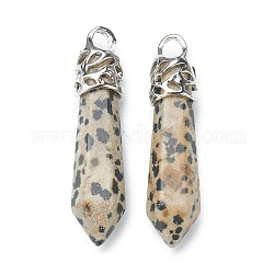 Balles dalmate naturel pendentifs en jaspe, avec les accessoires en alliage de tonalité de platine, 33~40x8~10mm, Trou: 3x2mm