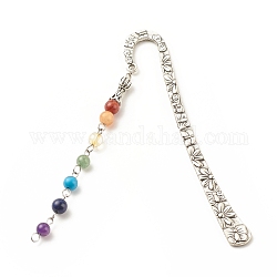 Chakra Theme Natural Gemstone Bookmark Finding, Book Marker with Pendant, with Alloy Stick, 123.5x21x3mm