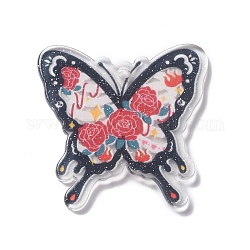 Transparent Acrylic Pendants, Butterfly, Red, 36~36.5x38x2~2.5mm, Hole: 2mm