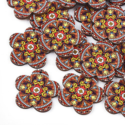 Ciondoli in legno di tiglio stampati, colore casuale posteriore, fiore, corallo, 33.5x34.5x3mm, Foro: 1.5 mm