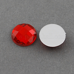 Acrílico diamante de imitación cabujones, espalda plana, facetados, semicírculo, rojo, 8x3mm