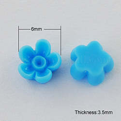 Resin Cabochons, Flower, DeepSky Blue, 6x3.5mm