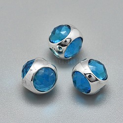 925 Sterling Silber European Beads, mit Zirkonia, Großloch perlen, geschnitzt 925, Runde, Antik Silber Farbe, Deep-Sky-blau, 11.5x10.5 mm, Bohrung: 4.5 mm