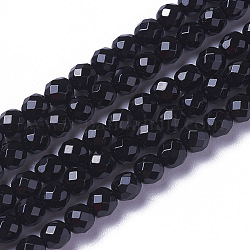 Hebras de cuentas de ónix negro natural, teñido y calentado, facetados, redondo, 3~3.5x2.5~3mm, agujero: 0.3 mm, aproximamente 114~141 pcs / cadena, 15.1~16.4 pulgada (38.4~41.8 cm)