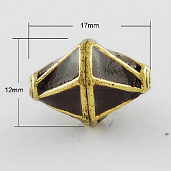 Handmade Indonesia Beads, with Alloy Cores, Bicone, Antique Golden, Coconut Brown, 17x12mm, Hole: 1.5mm