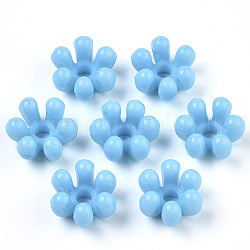 Opaque AS Plastic Bead Caps, 6-Petal, Flower, Deep Sky Blue, 22.5x20.5x12.5mm, Hole: 4.5mm, about 210pcs/500g
