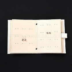 Portable PU Leather Earring Holder Foldable Book, Jewelry Storage Book for Woman Girl, White, 18.5x13.7x4cm, Hole: 2mm, 4 Sheets, 8 Pages/pc