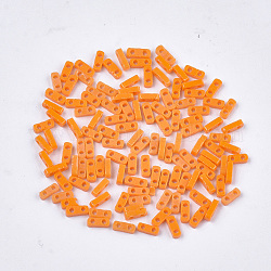2-Loch opake Glasperlen, Rechteck, orange, 4.5~5x2x1~1.5 mm, Bohrung: 0.5~0.8 mm