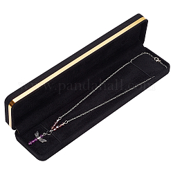 Cajas de almacenamiento de collar de terciopelo rectangular, Estuche de viaje organizador de joyas para porta collares, negro, 5.5x21.9x2.8 cm