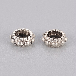 Tibetan Style Alloy Spacer Beads, Lead Free & Cadmium Free, Flat Round, Antique Silver, about 6mm in diameter, 3mm thick, hole: 3mm