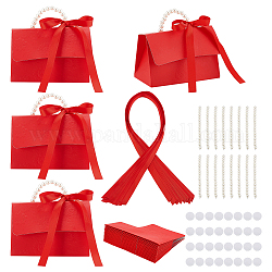 Caja de dulces para recuerdos de boda, juego de diy, incluyendo 1 hoja de papar artesanal, 1 pieza de cinta, 1 pieza de mango con cuentas, 2 par de velcro redondo, para hacer una caja de regalo de papel con forma de bolso, rojo, 9.9x5.6x6.4 cm