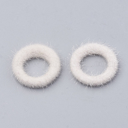 Anelli di collegamento ricoperti in pelliccia di visone sintetico, con bottone alluminio, anello, platino, bianco, 27x4mm