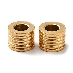 304 perline europei in acciaio inox, perline con foro grande, colonna scanalata, oro, 8x6mm, Foro: 4 mm