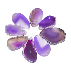 Benecreat 8pcs gros pendentifs teints en agate naturelle, pépites breloques, violet, 40~60x17~37x5~7mm, Trou: 1.8mm