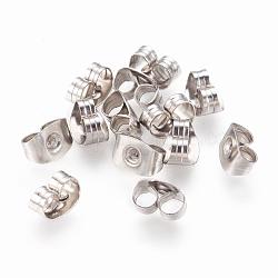 304 Stainless Steel Ear Nuts, Friction Earring Backs for Stud Earrings, Size: about 4.5mm wide, 6.5mm long, 3.2mm thick, hole: 0.7mm