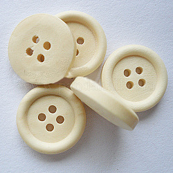 Redondeada natural costura de botones básica 4 hoyos, Botones de madera, cornsilk, aproximamente 18 mm de diámetro, 500 unidades / bolsa