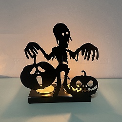 Portavelas de hierro con tema de halloween, candelabro candelita redondo, cráneo, 6x14x15 cm