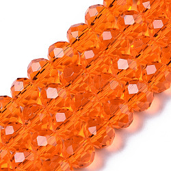 Chapelets de perles en verre, facette, rondelle, orange foncé, 8x6mm, Trou: 1mm, Environ 65~68 pcs/chapelet, 15.7~16.1 pouce (40~41 cm)