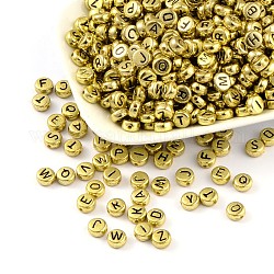 Perles de lettre de trou horizontal acrylique, mélange de lettres de A à Z, plat rond, jaune, 7x4mm, Trou: 0.5mm