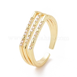 Clear Cubic Zirconia Triple Line Open Cuff Ring, Brass Jewelry for Women, Golden, Inner Diameter: 17mm