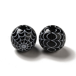 Halloween bedruckte Spinnennetze aus farbigem Holz, europäische Perlen, Großloch perlen, Runde, Schwarz, 16 mm, Bohrung: 4 mm