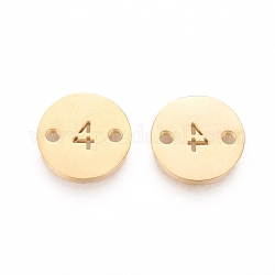 Números 304 eslabones de acero inoxidable, revestimiento de iones (ip), Para la fabricación de joyas artesanales, plano y redondo, dorado, num. 4, 10x1mm, agujero: 1.4 mm