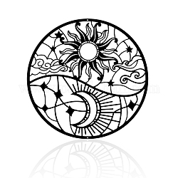 Iron Wall Art Decorations, for Front Porch, Living Room, Kitchen, Matte Style, Flat Round, Sun Pattern, 300x1mm