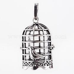 Ciondoli in gabbia di ottone placcati in rack, per fare collane ciondolo palla carillon, birdcage, argento antico, 38x26x22mm, Foro: 4x8 mm, misura interiore: 18x23 mm