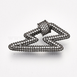 Messing Micro Pave Zirkonia Schraube Karabiner Schloss Charms, für die Herstellung von Halsketten, Blitz, Transparent, Metallgrau, 17.5x33x3.5~8 mm