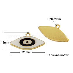Alloy Pendants, Enamel Style, Eye, Golden, White, 18x31x2mm, Hole: 2mm