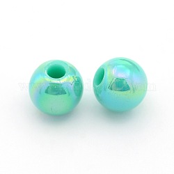 UV Plating Acrylic Round Beads, Turquoise, 6mm, Hole: 2mm, about 6250pcs/500g