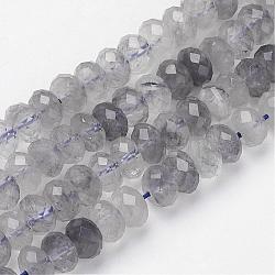 Chapelets de perle en quartz nuageux naturel, rondelle, facette, grises , 8x5mm, Trou: 1mm, Environ 76 pcs/chapelet, 15.7 pouce