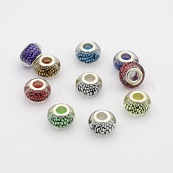 Resin European Beads, Large Hole Rondelle Beads, with Silver Tone Brass Cores, Mixed Color, 14x9mm, Hole: 5mm