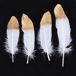 Goose Feather Costume Accessories, Dyed, Spray Gold Color, White, 170~220x40~45mm, about 100pcs/bag