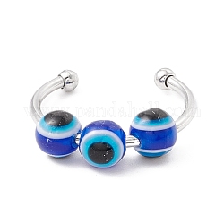 Anneau de manchette ouvert perlé rond mauvais œil rotatif, bijoux en laiton anti-stress pour femmes, bleu, nous taille 3 (14 mm)