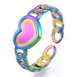 Placcatura a cremagliera 304 cuore in acciaio inossidabile con anelli di polsino a catena, anelli aperti per donne ragazze, colore arcobaleno, misura degli stati uniti 6 (16.9mm)