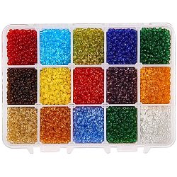 Perline semi di vetro, trasparente, tondo, colore misto, 8/0, 3mm, Foro: 1 mm, circa 22 g / colore, circa 7500 pc / scatola