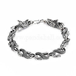 Braccialetto a catena a maglie di drago in lega per uomo donna, argento antico, diametro interno: 2-3/8 pollice (6 cm)