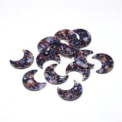 Pendentifs en acétate de cellulose (résine), lune, support violet, 29.5x24.5x2.5mm, Trou: 1.5mm