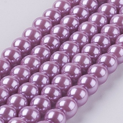 Eco-Friendly Dyed Glass Pearl Round Beads Strands, Grade A, Cotton Cord Threaded, Violet, 6mm, Hole: 0.7~1.1mm, about 72pcs/strand, 15 inch