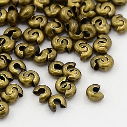 Ottone crimpare perline coperture, colore bronzo antico, misura:circa3mm di diametro, Foro: 1.2~1.5 mm