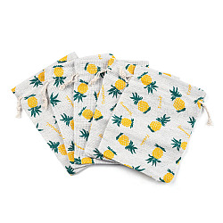 Polycotton(Polyester Cotton) Packing Pouches Drawstring Bags, with Pineapple Printed, Colorful, 18x13cm